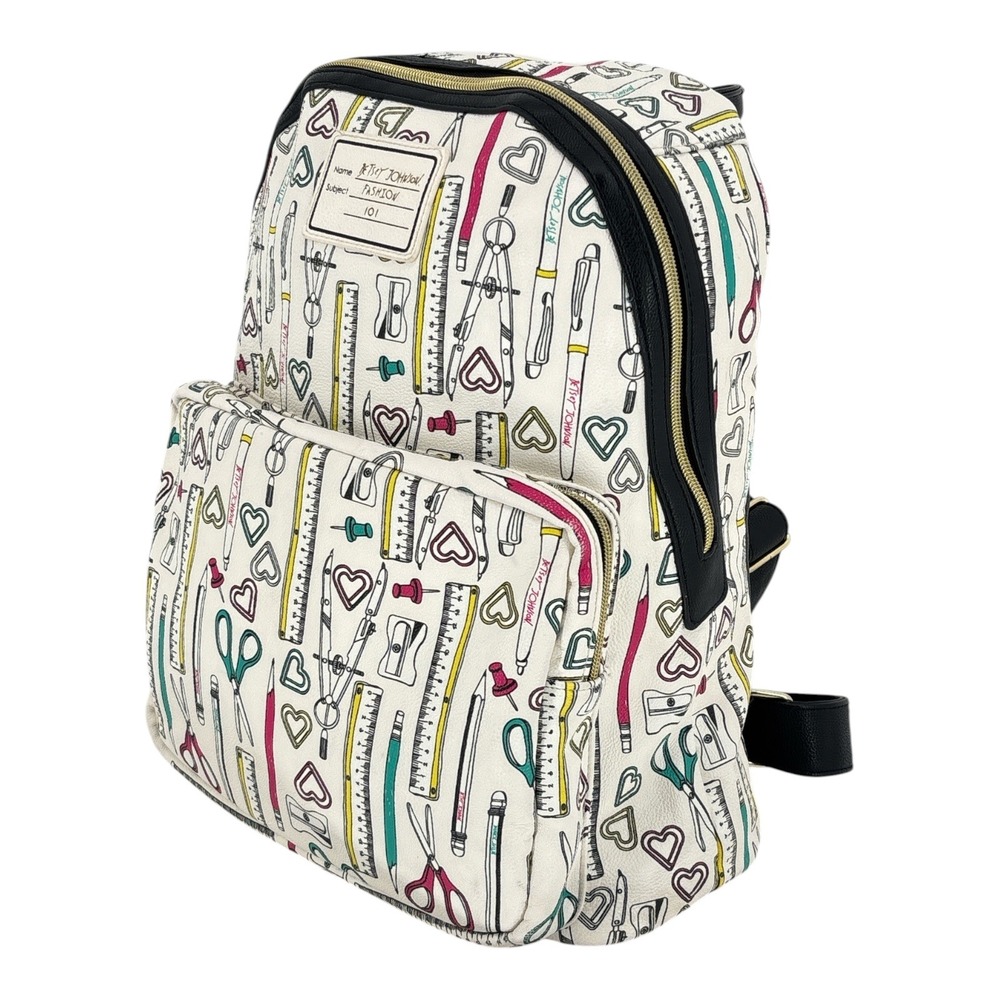 Betsey Johnson Backpack Fashion 101 School Supply Print White Heart Novelty Bag